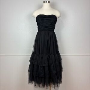 NovaLuxe NWT Jessica Tulle Midi Dress Black Size‎ S Tiered Strapless Formal Goth